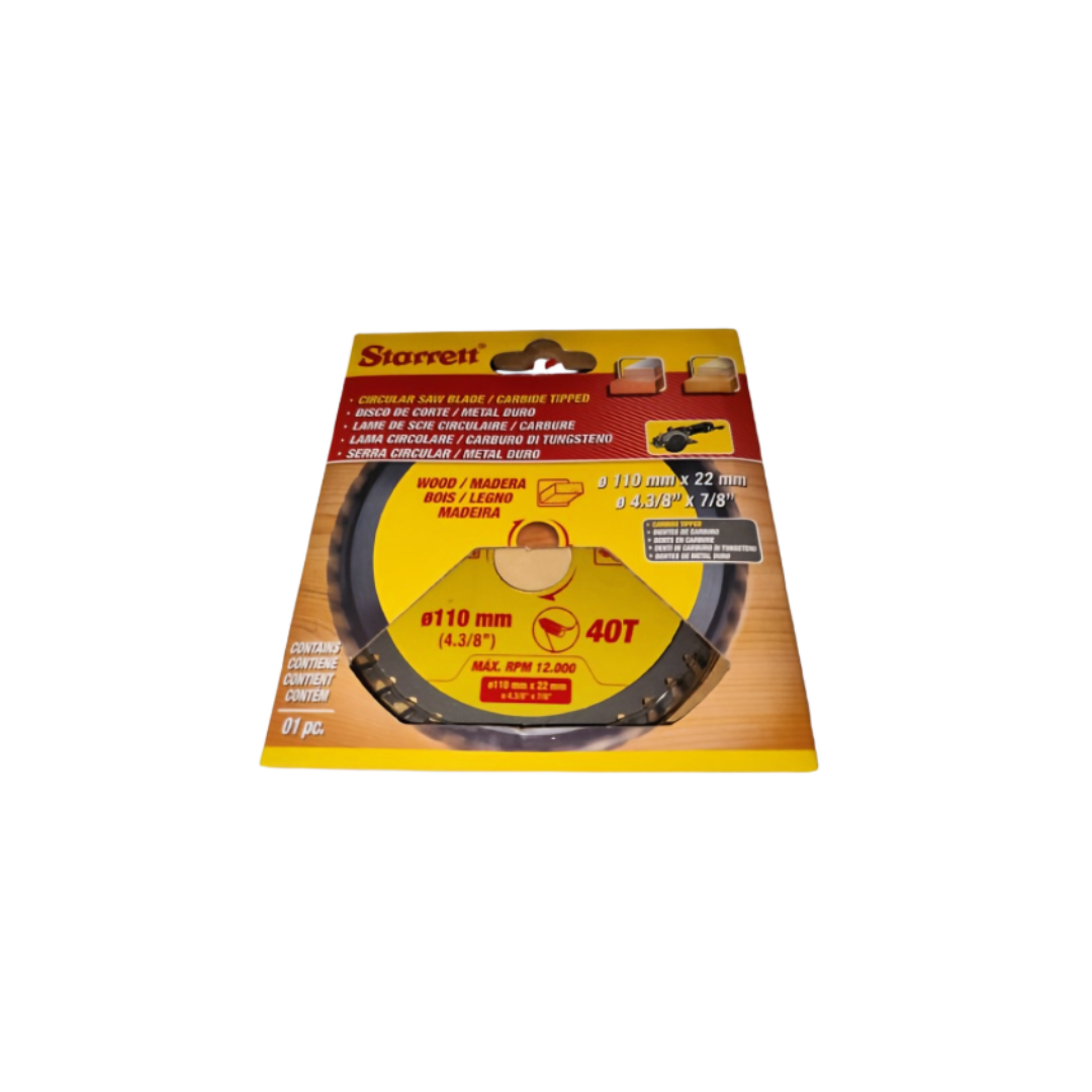 LAMINA DE SERRA CIRCULAR METAL DURO PARA MADEIRA 110 X 22 X 40T (40 DENTES)  STARRETCCS110-40BW (1)