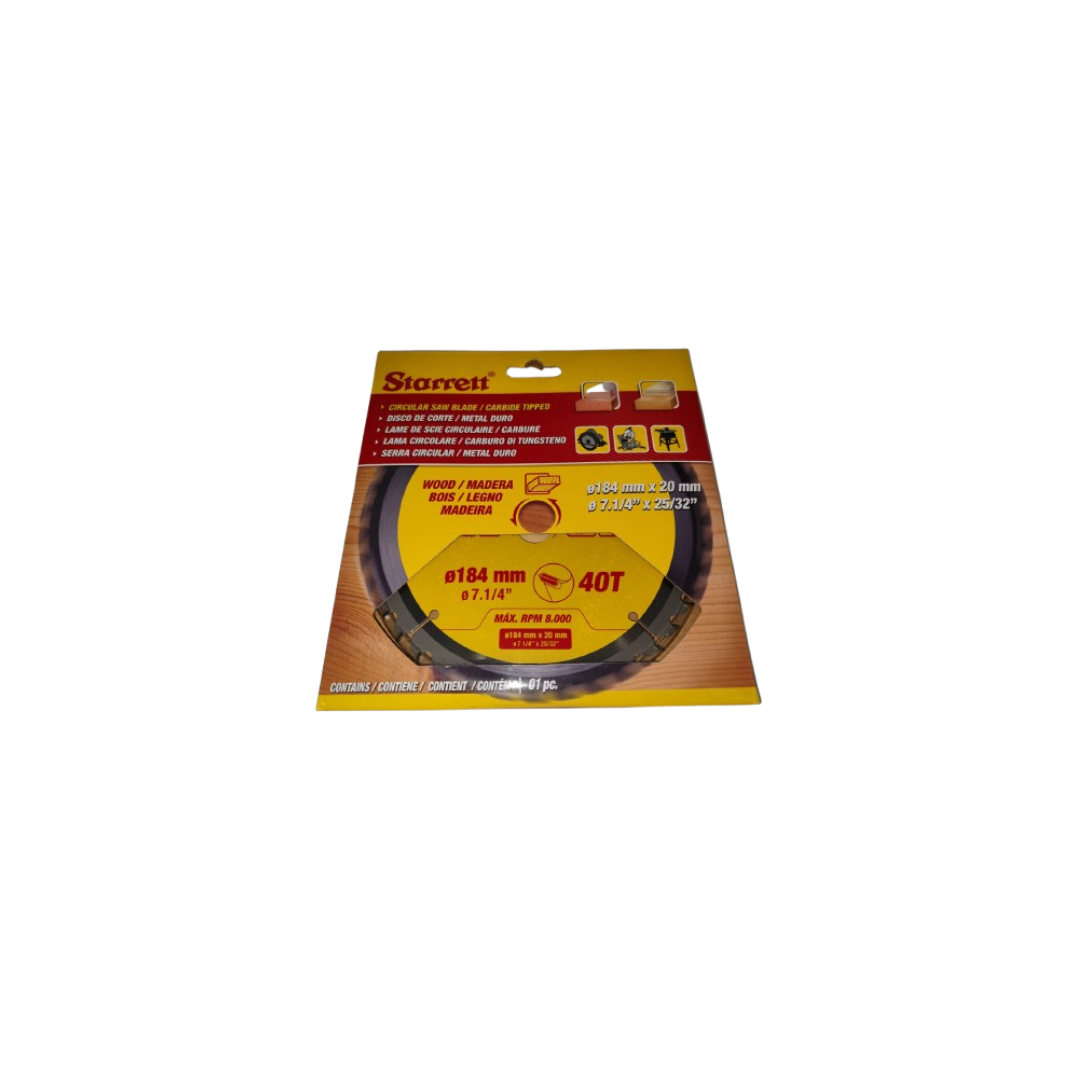 LAMINA DE SERRA CIRCULAR METAL DURO PARA MADEIRA 184 X 20 X 40T (40 DENTES) STARRETCCS184-40AW