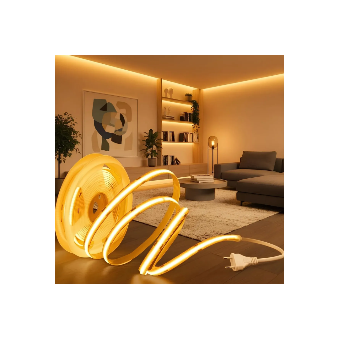 FITA LED COB PARA FONTE 12V - ROLO 5 METROS - 2700K AMARELA TASCHIBRA (IP20) 15W