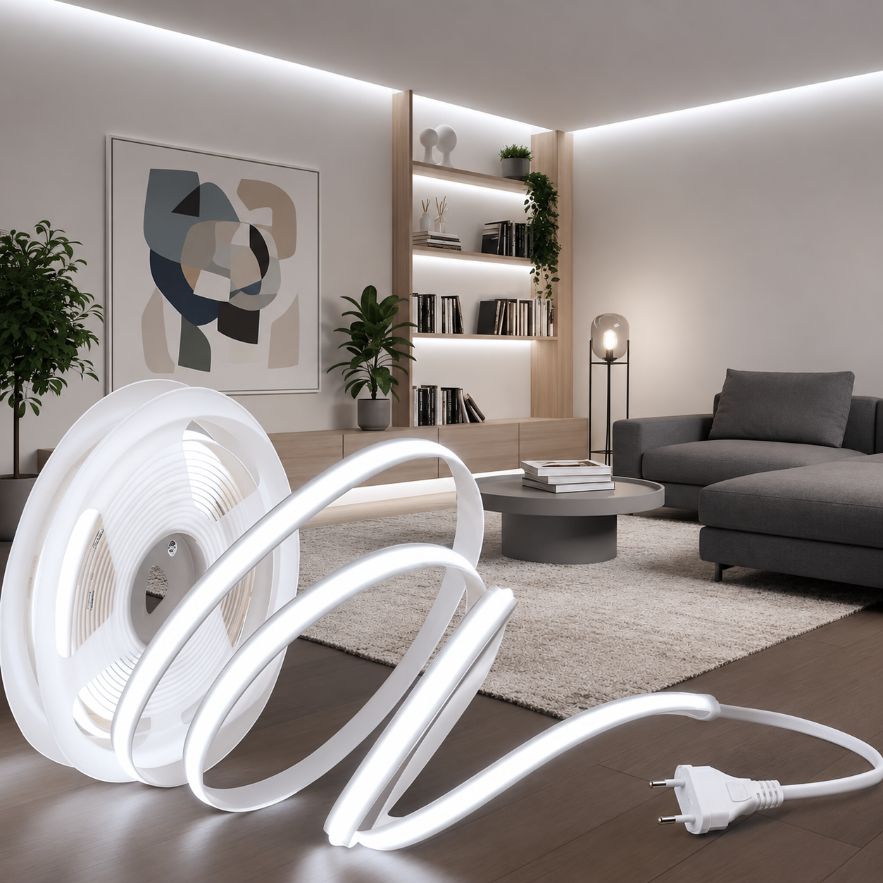 FITA LED COB PARA FONTE 12V - ROLO 5 METROS - 4000K BRANCA TASCHIBRA (IP20) 15W