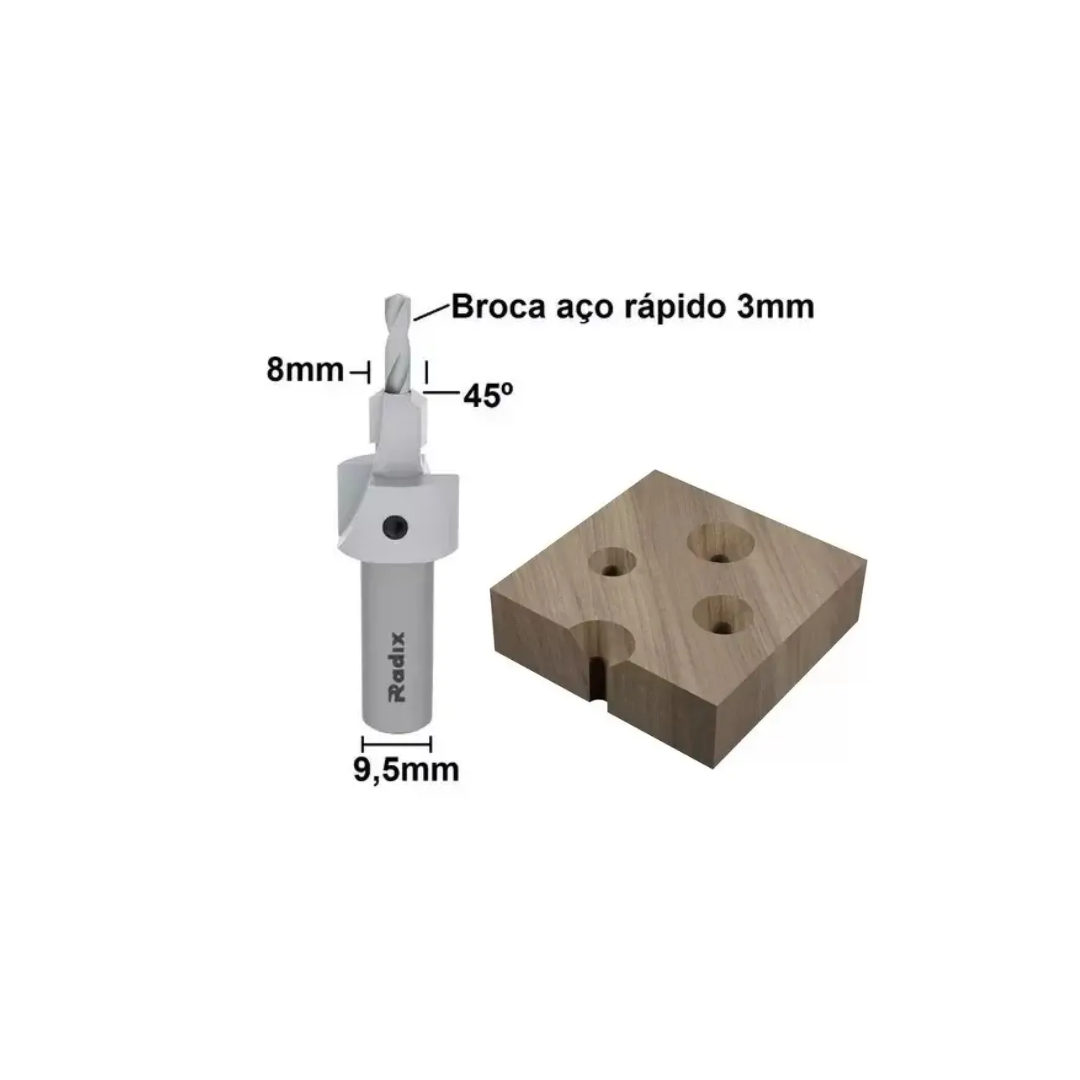 ESCAREADOR 45 GRAUS RADIX - DIAMETRO 8MM COM BROCA ACO RAPIDO 3MM